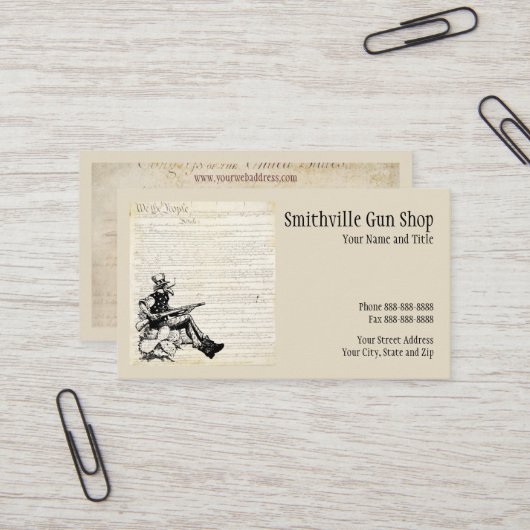 Carte de visite de magasin d'armes à feu (Devant/Arrière en situation)