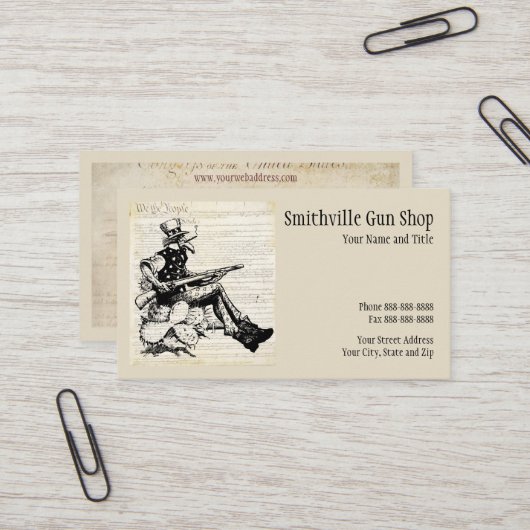 Carte de visite de magasin d'armes à feu (Devant/Arrière en situation)