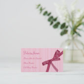 Carte de visite de maman et d'enfants - ruban rose (Debout devant)