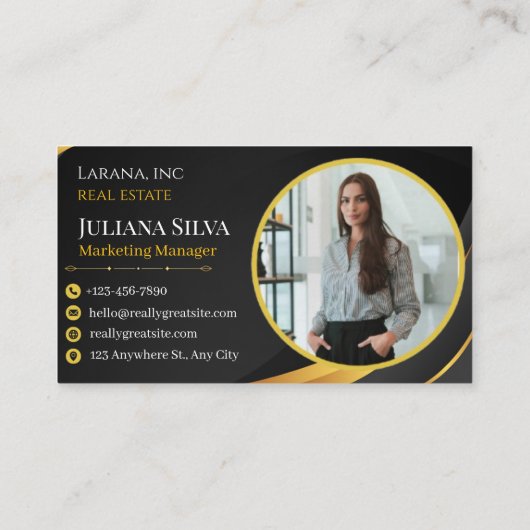 carte de visite de manager moderne noir et jaune (Dos)