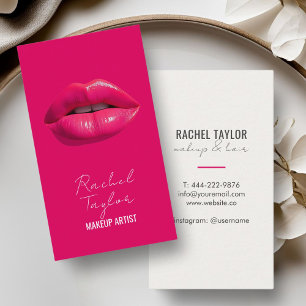 Carte de visite de maquillage à lèvres roses chaud