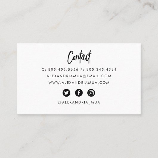 Carte de visite de maquillage d'artiste de script  (Dos)