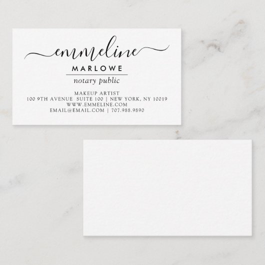 Carte de visite de maquillage de nom de script (Devant / Derrière)