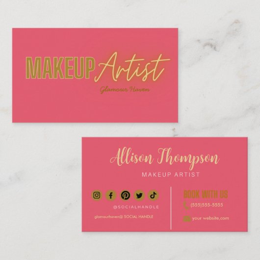 Carte de visite de maquillage élégant en or rose (Devant / Derrière)