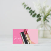 Carte de visite de maquillage rose (Debout devant)