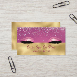 Carte de visite de maquillage rose et or chic