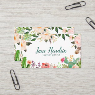Carte de visite de maquilleur de fleur d'aquarelle