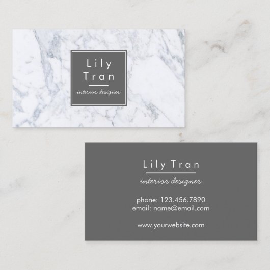 Carte de visite de marbre blanc (Devant / Derrière)