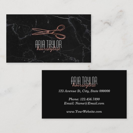 Carte de visite de marbre de ciseaux de RoseGold (Devant / Derrière)