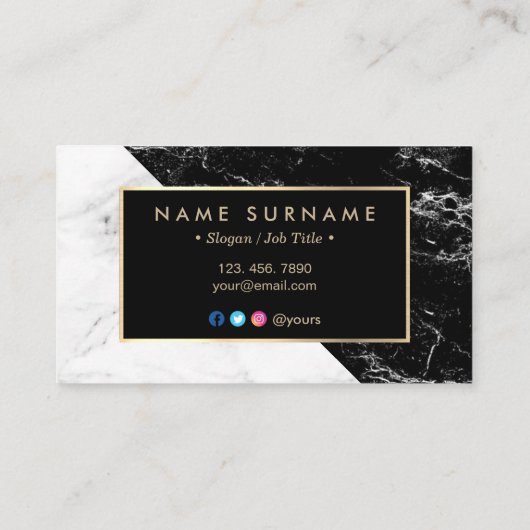 Carte de visite de marbre noir et blanc moderne (Dos)