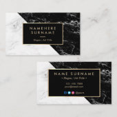 Carte de visite de marbre noir et blanc moderne (Devant / Derrière)