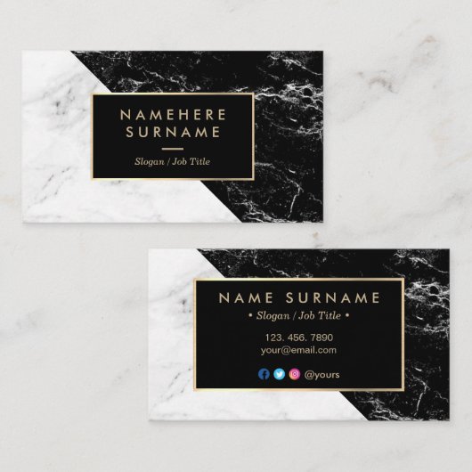 Carte de visite de marbre noir et blanc moderne (Devant / Derrière)