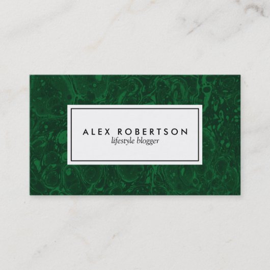 Carte de visite de marbre vert-foncé de malachite (Devant)