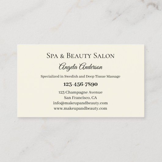 Carte de visite de massage de beauté de Spa de Lil (Dos)