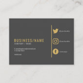 Carte de visite de médias sociaux gris et or. (Devant)