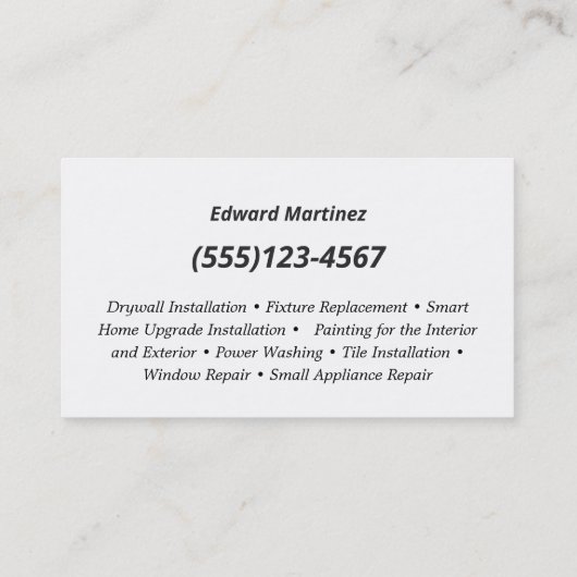 Carte de visite de menuiserie américain (Dos)