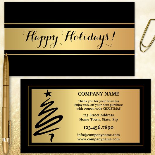 Carte de visite de Merci Gold et Black Holidays