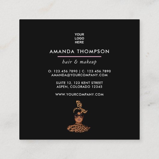Carte de visite de mode de beauté noire (Dos)