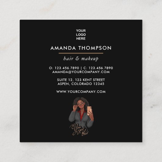 Carte de visite de mode de beauté noire (Dos)