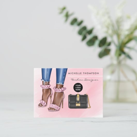 Carte de visite de mode rose et or (Debout devant)