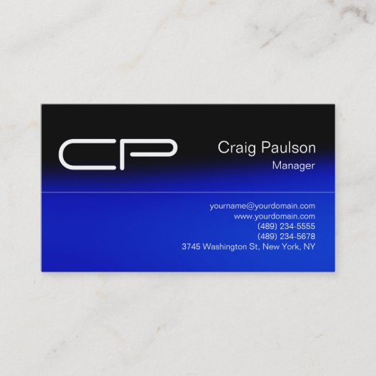 Carte de visite de Monogramme à tendance bleue noi (Devant)