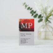 Carte de visite de monogramme Abstrait rouge verti (Debout devant)
