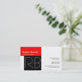 Carte de visite de monogramme blanc à bande rouge (Debout devant)