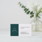 Carte de visite de monogramme blanc bleu vert (Debout devant)