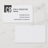 Carte de visite de monogramme blanc gris (Devant / Derrière)