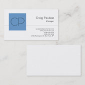 Carte de visite de Monogramme blanc gris bleu tend (Devant / Derrière)