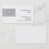 Carte de visite de Monogramme blanc gris bleu tend (Devant / Derrière)