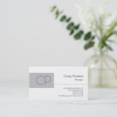 Carte de visite de Monogramme blanc gris bleu tend (Debout devant)