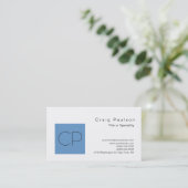 Carte de visite de Monogramme blanc gris chic (Debout devant)