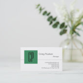 Carte de visite de Monogramme blanc noir vert mer (Debout devant)