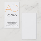 Carte de visite de monogramme blanc orange vertica (Devant / Derrière)