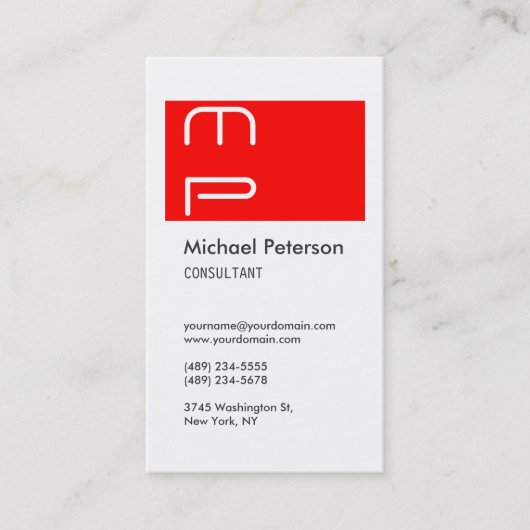 Carte de visite de monogramme blanc vertical (Devant)