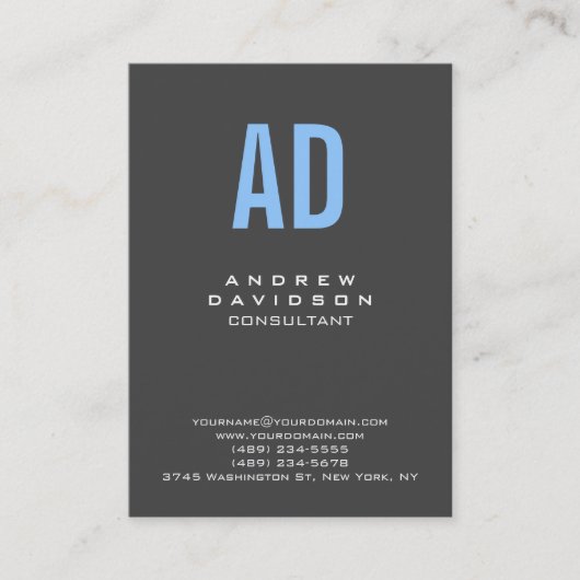 Carte de visite de monogramme bleu élégant (Devant)