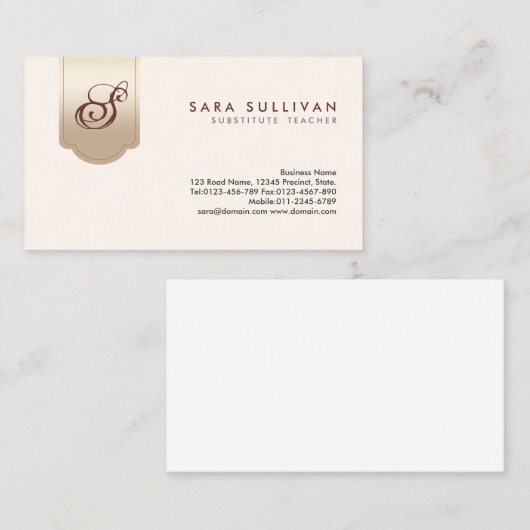 Carte de visite de monogramme de l'onglet Gold de (Devant / Derrière)