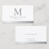 Carte de visite de monogramme élégant blanc et arg (Devant / Derrière)