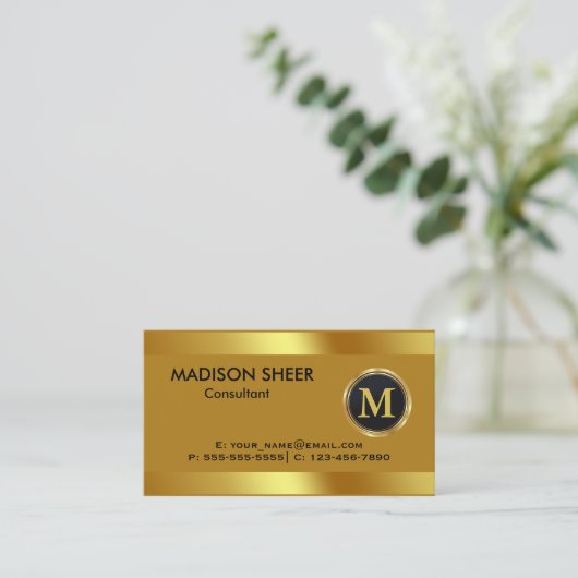 Carte de visite de monogramme en acier or (Debout devant)