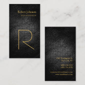 Carte de visite de monogramme en cuir gris noir (Devant / Derrière)