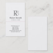 Carte de visite de monogramme gris blanc moderne (Devant / Derrière)