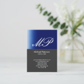 Carte de visite de monogramme Gris Bleu (Debout devant)
