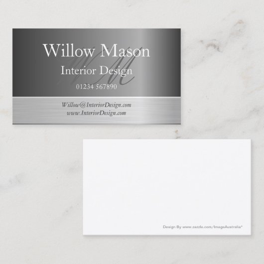 Carte de visite de monogramme gris et brossé en ac (Devant / Derrière)