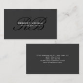 Carte de visite de monogramme gris noir (Devant / Derrière)