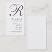 Carte de visite de monogramme gris noir (Devant / Derrière)