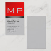 Carte de visite de monogramme gris rouge moderne v (Devant / Derrière)