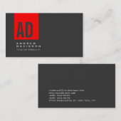 Carte de visite de monogramme gris tendance rouge (Devant / Derrière)