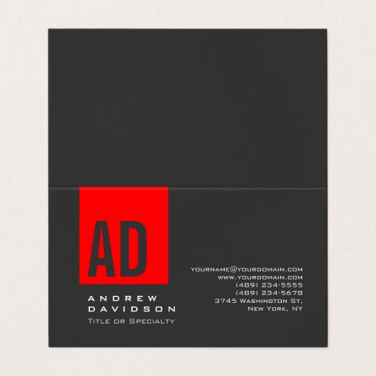 Carte de visite de monogramme gris tendance rouge (Extérieur déplié)