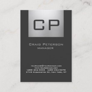 Carte de visite de monogramme gris vertical